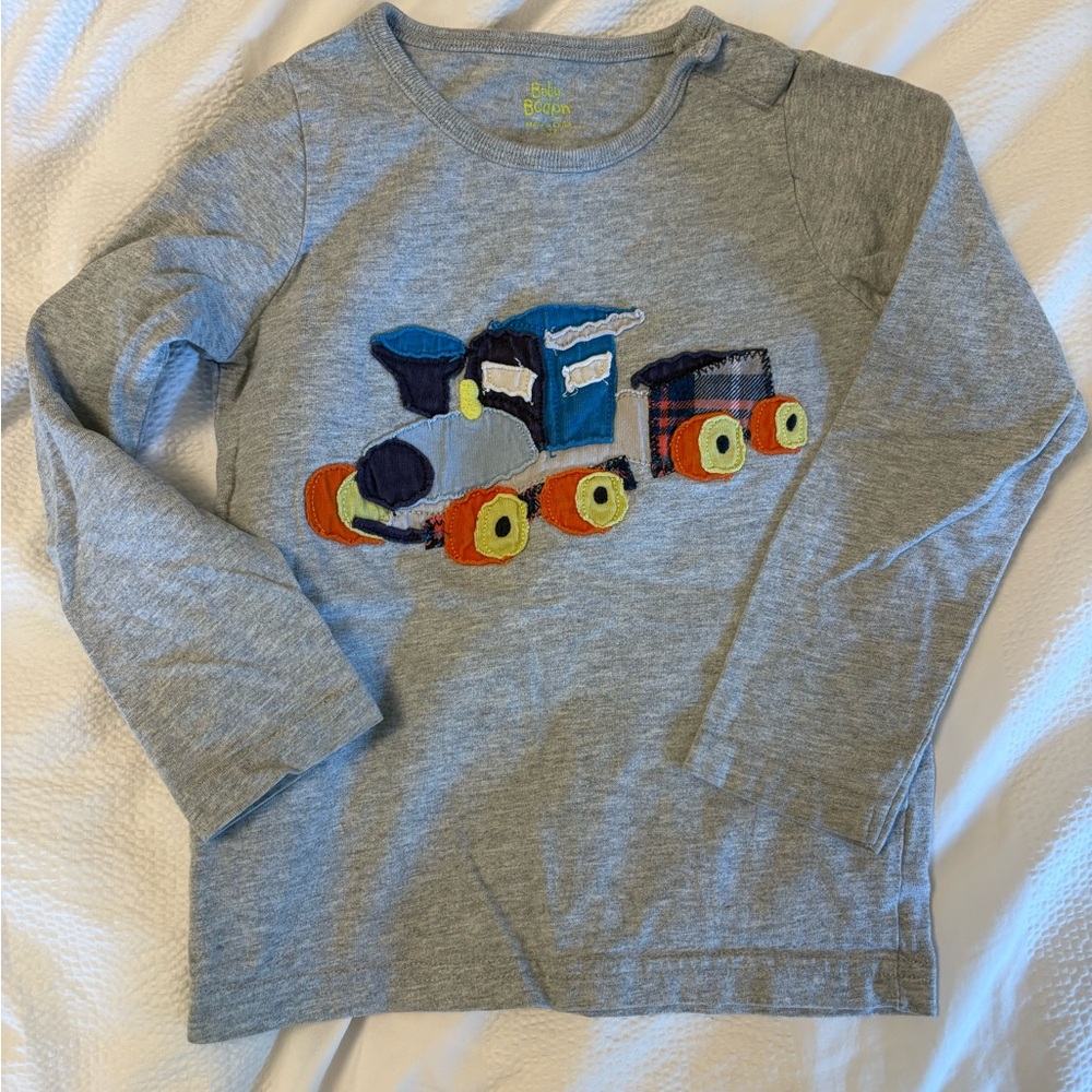 Boden Grey Long Sleeve Tee with Colorful Train Applique